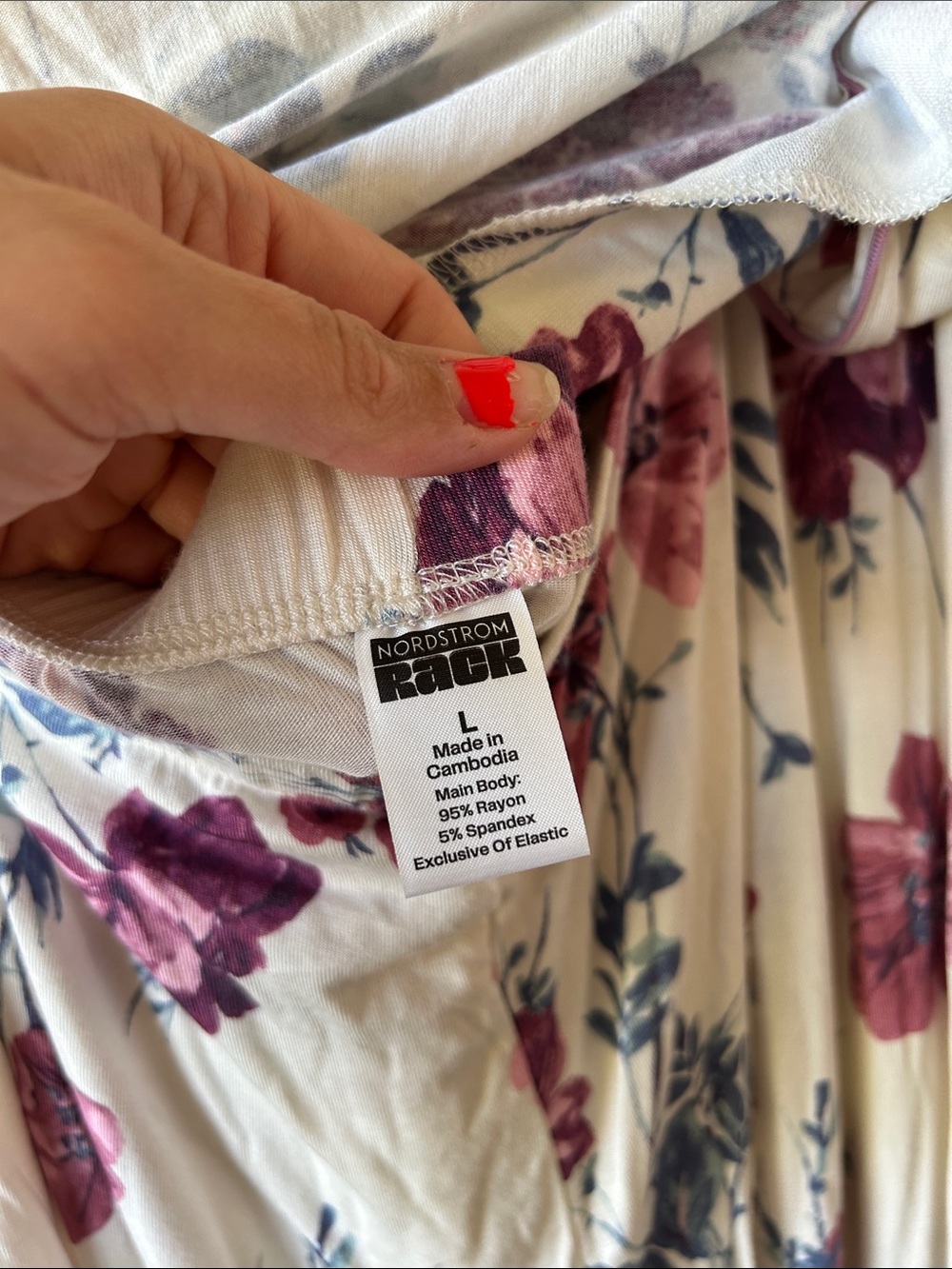 Floral Long-Sleeve Pajama Set in Cream with Pink and Blue Flowers - Picture 8 of 9